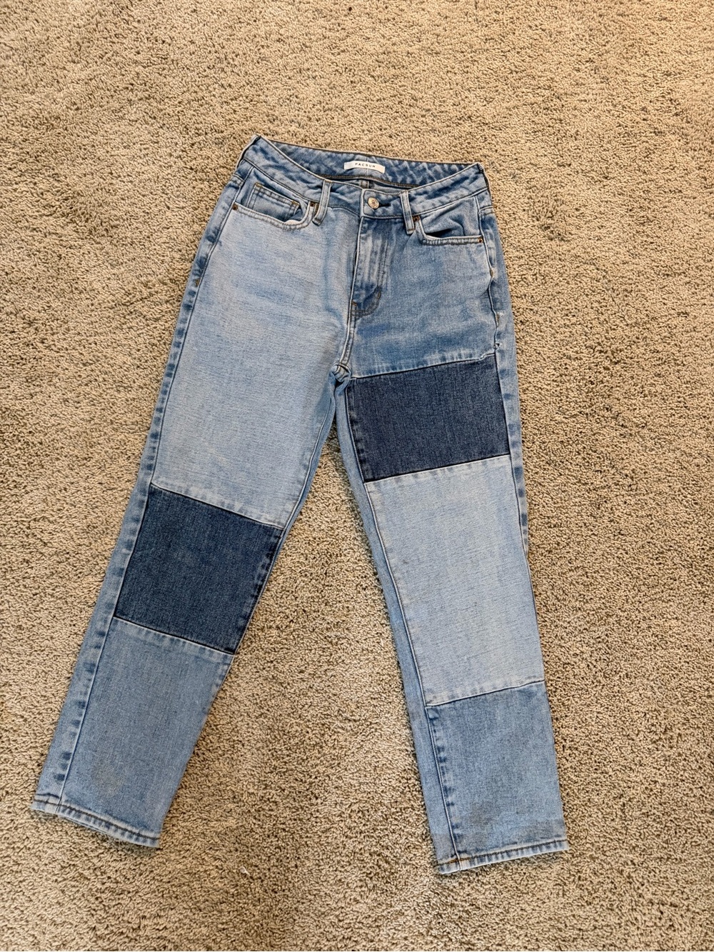 PacSun Two-Tone Patchwork Light and Dark Blue Boyfriend Jeans
